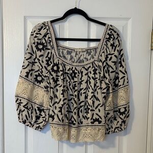 Christian Siriano Black and Cream Floral Blouse